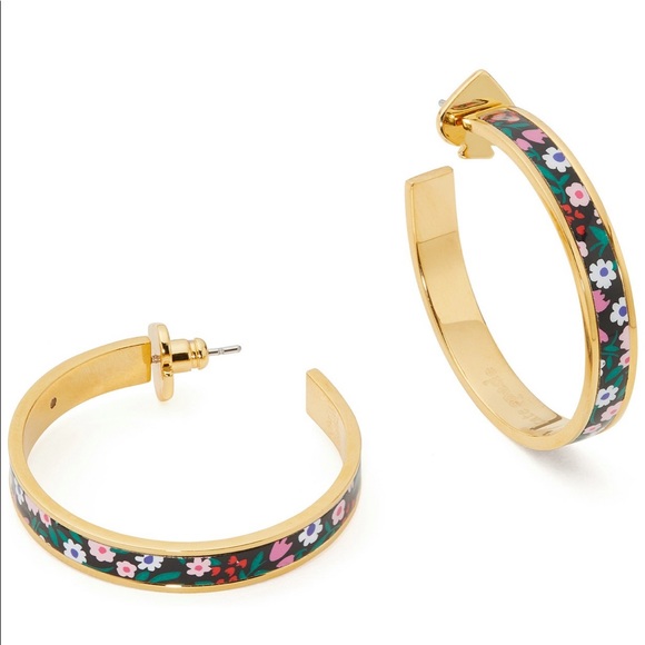 Kate Spade Gold-Tone Medium Printed Floral C-Hoop Earrings, 1.4